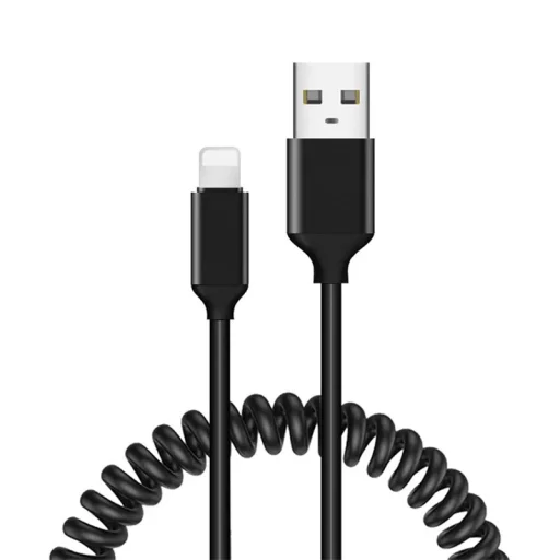 Spirál USB - Lightning kábel 2.4A 1m fekete - 1