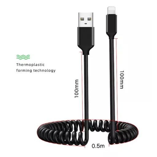 Spirál USB - Lightning kábel 2.4A 1m fekete - 2