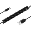 Spirál USB - Micro USB kábel 2A 1m fekete