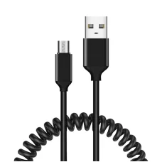 Spirál USB - Micro USB kábel 2A 1m fekete