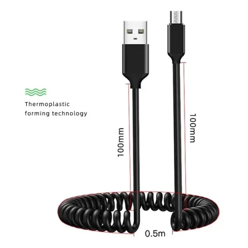 Spirál USB - Micro USB kábel 2A 1m fekete - 3