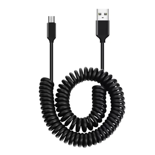 Spirál USB - Micro USB kábel 2A 1m fekete - 5