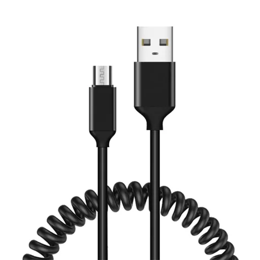 Spirál USB - Micro USB kábel 2A 1m fekete - 6