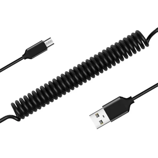 Spirál USB - Micro USB kábel 2A 1m fekete - 1
