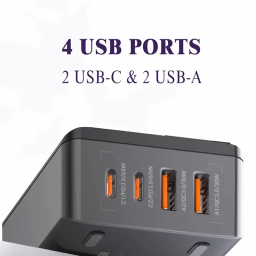 LDNIO A4808Q 65W hálózati töltő adapter 2x USB-A, 2x USB-C, QC4.0, PD3.0, LCD kijelzővel - 3