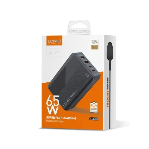 LDNIO A4808Q 65W hálózati töltő adapter 2x USB-A, 2x USB-C, QC4.0, PD3.0, LCD kijelzővel - 2