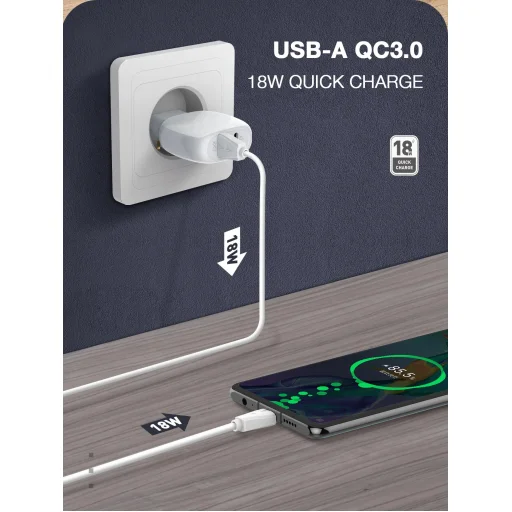 LDNIO A2313C 18W hálózati töltő adapter USB-A, USB-C QC3.0 PD + 1m USB töltőkábel - 5