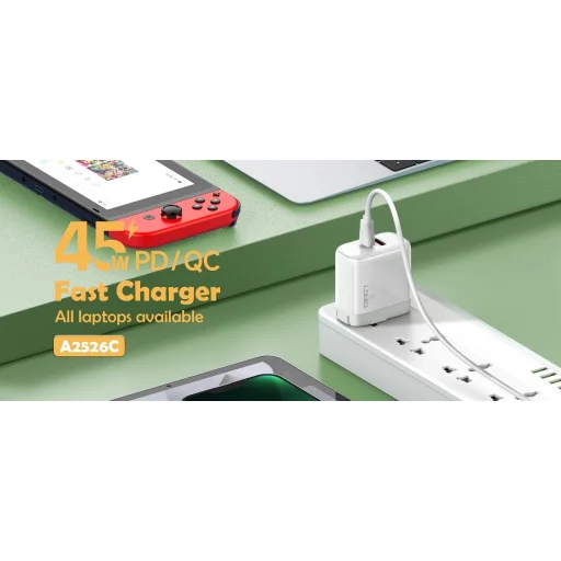 LDNIO A2526C 45W hálózati töltő adapter USB-A, USB-C QC4.0 PD + 1m USB Type-C töltőkábel - 12