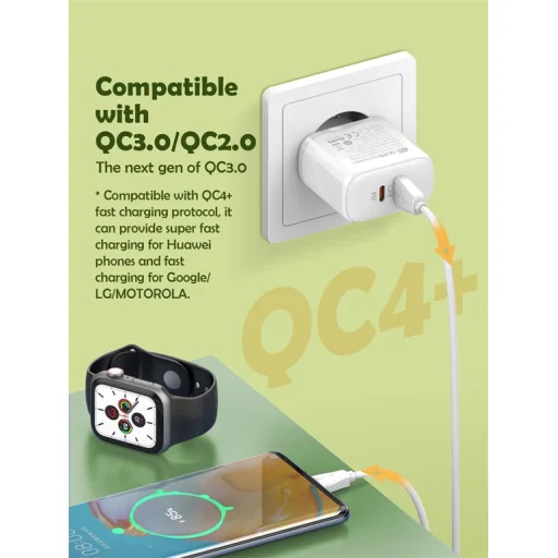 LDNIO A2526C 45W hálózati töltő adapter USB-A, USB-C QC4.0 PD + 1m USB Type-C töltőkábel - 3