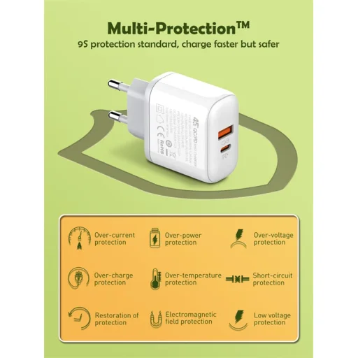 LDNIO A2526C 45W hálózati töltő adapter USB-A, USB-C QC4.0 PD + 1m USB Type-C töltőkábel - 7