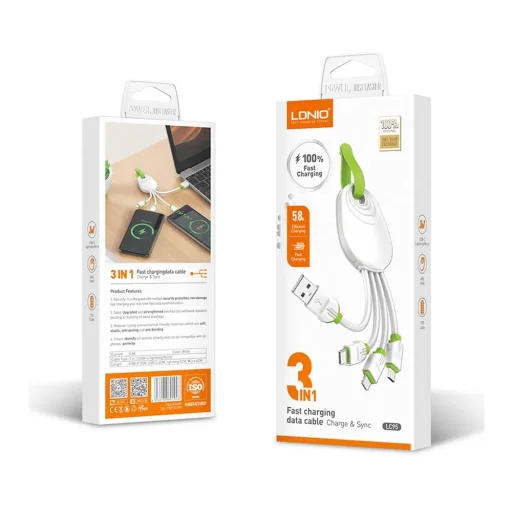 LDNIO LC95 3 az 1-ben 3.4A kompakt USB kábel (USB-A - USB-C + Lightning + micro USB) - 2