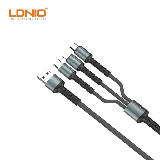 LDNIO LC93 3 az 1-ben USB töltőkábel 1.2m szürke (USB-A - USB-C + Lightning + micro USB) - 3