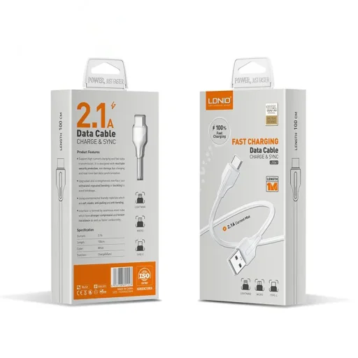 LDNIO LS541 USB-A - USB Type-C kábel 1m fehér 2.1 A - 1