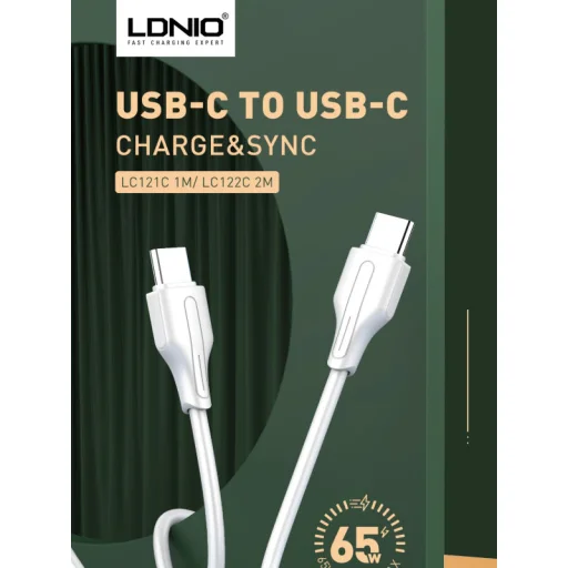 LDNIO LC121-C 65W USB Type-C - USB Type-C PD QC kábel 1m fehér - 8
