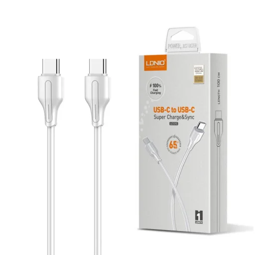 LDNIO LC121-C 65W USB Type-C - USB Type-C PD QC kábel 1m fehér - 1