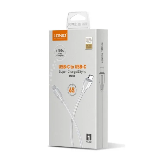 LDNIO LC121-C 65W USB Type-C - USB Type-C PD QC kábel 1m fehér - 6