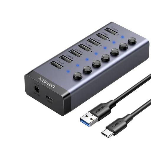 Ugreen 7in1 HUB elosztó adapter USB-C, 7x USB-A 3.0 12V 2A (fekete) - 2