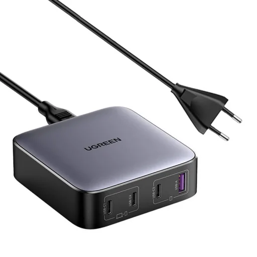 Ugreen CD328 Nexode hálózati töltő adapter, 3x USB-C, USB-A, GaN, 100W (fekete) - 1