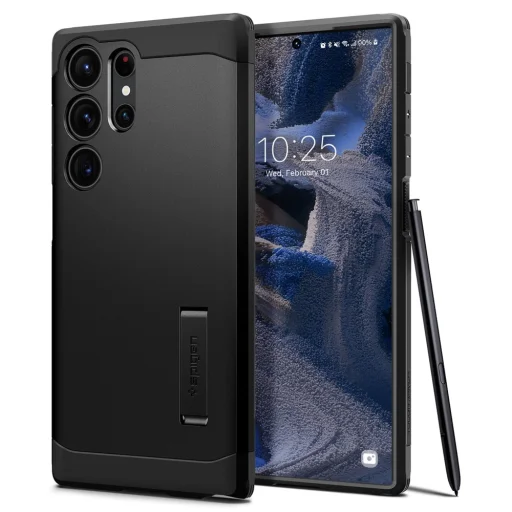 Samsung Galaxy S23 Ultra Spigen Tough Armor tok kihajtható támasszal fekete (S Pent nem tartalmaz) - 1