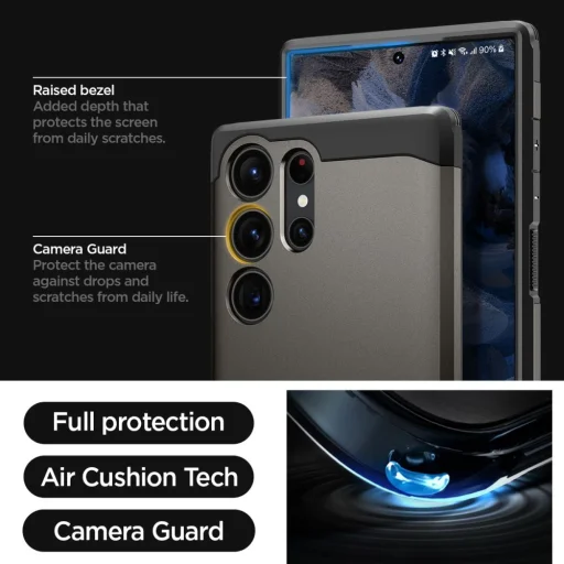 Samsung Galaxy S23 Ultra puzdro Spigen Tough Armor s výklopným stojanom vo farbe Gunmetal (neobsahuje S Pen) - 9