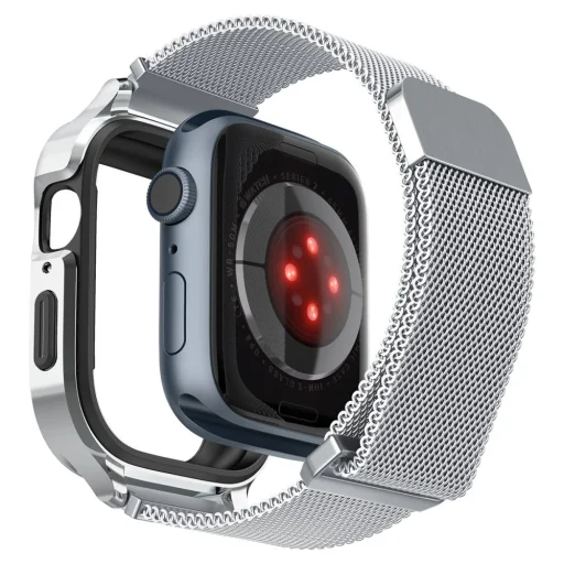 Apple Watch 4/5/6/7/8/9/SE (44/45 mm) Spigen Metal Fit Pro tok és óraszíj ezüst - 4