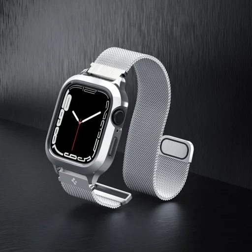 Apple Watch 4/5/6/7/8/9/SE (44/45 mm) Spigen Metal Fit Pro tok és óraszíj ezüst - 5
