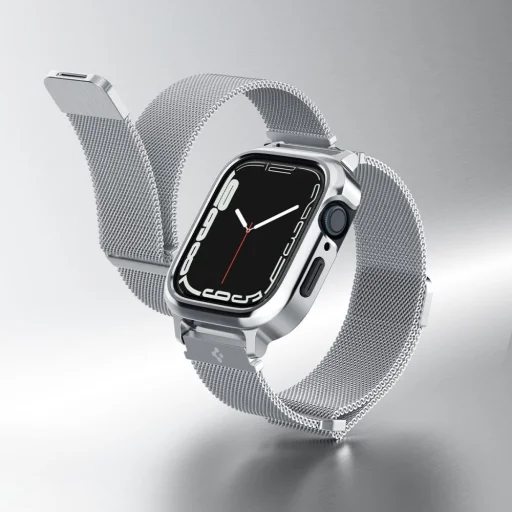 Apple Watch 4/5/6/7/8/9/SE (44/45 mm) Spigen Metal Fit Pro tok és óraszíj ezüst - 10