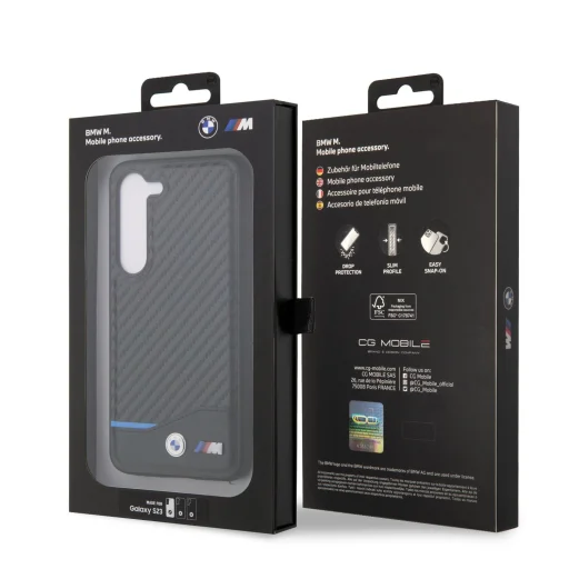 Samsung Galaxy S23 Plus BMW M PU Carbon Blue Line tok fekete - 3