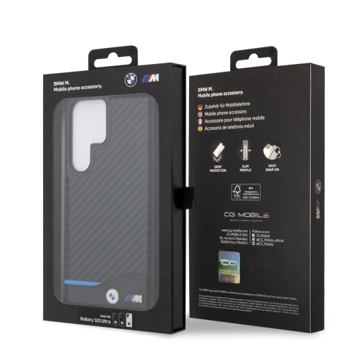 Samsung Galaxy S23 Ultra BMW M PU Carbon Blue Line tok fekete - 3