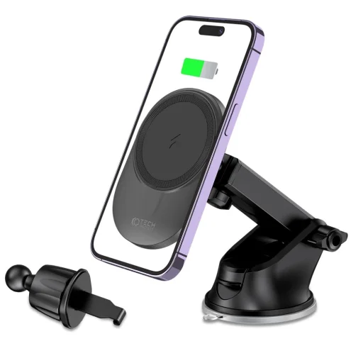 Tech-Protect Műszerfalra és Szellőzőre Szerelhető Vezeték Nélküli MagSafe-es Autós Töltő 15W fekete - 2