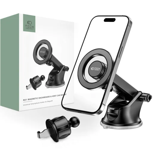 Tech-Protect N51 Műszerfalra és Szellőzőre Szerelhető MagSafe-es Autós Tartó fekete - 1