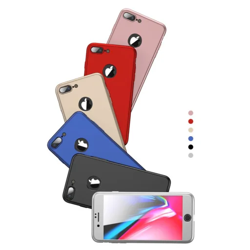 iPaky 360 fokos védelmet biztosító tok + kijelzővédő üvegfólia iPhone 7/8 piros - 2