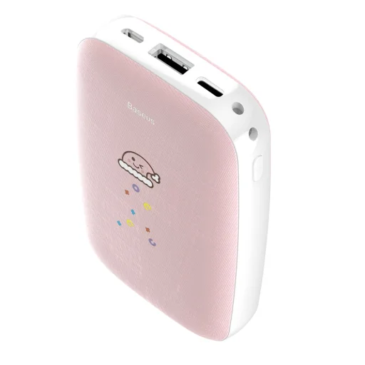 Baseus Mini Q powerbank 10000 mAh USB/USB-C/micro-USB pink kézmelegítő - 1