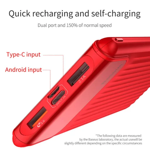 Baseus 10000 mAh powerbank QC3.0 digitális kijelzővel piros (PPYZ-C09) - 4