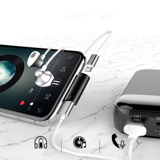 Baseus L46 Audio Converter hub Lightning - 2 db Lightning fekete - 12