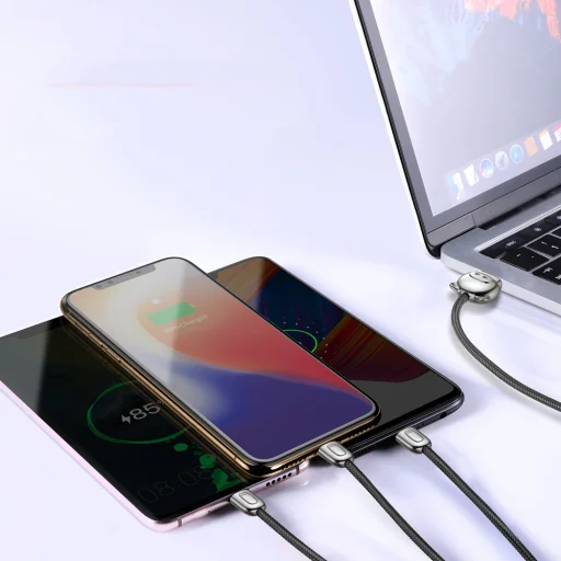 Baseus Three Little Pigs USB - micro USB/USB Type-C/Lightning nylon harisnyázott kábel fekete - 11