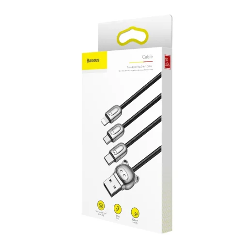 Baseus Three Little Pigs USB - micro USB/USB Type-C/Lightning nylon harisnyázott kábel fekete - 5