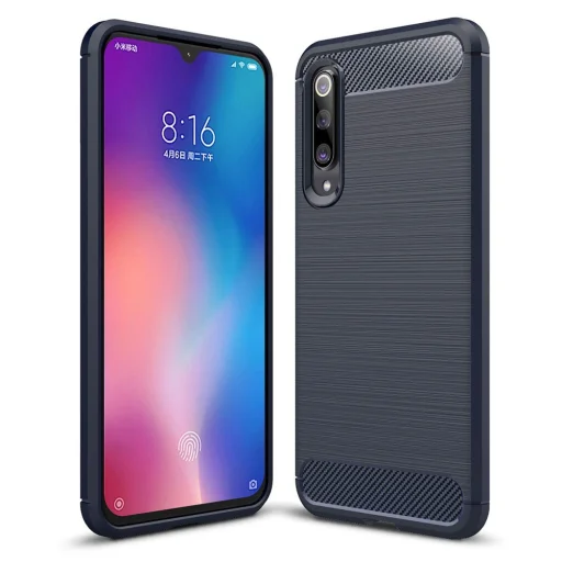 Szénszál mintájú TPU tok Xiaomi Mi 9 kék - 1