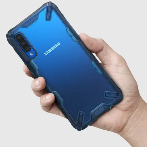 Samsung A50 Ringke Fusion X PC tok TPU kerettel kék színben - 6