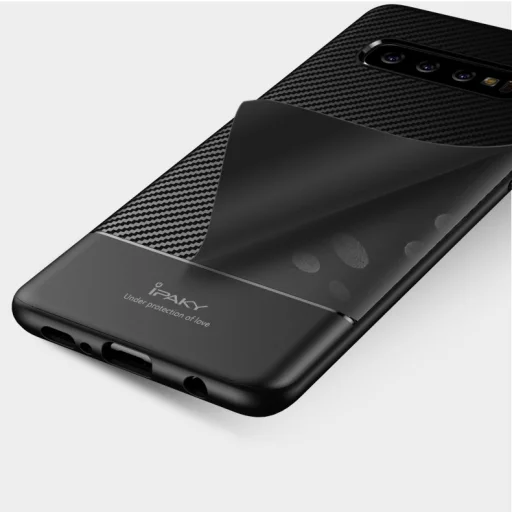 iPaky Carbon Fiber flexibilis TPU tok Samsung S10 Plus fekete - 8