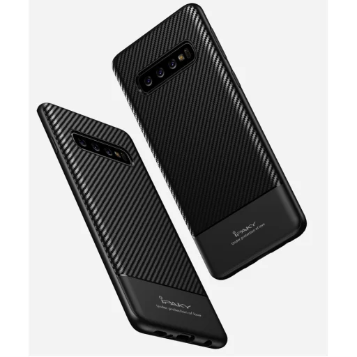 iPaky Carbon Fiber flexibilis TPU tok Samsung S10 Plus fekete - 2