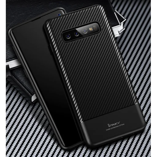 iPaky Carbon Fiber flexibilis TPU tok Samsung S10 Plus fekete - 3