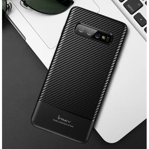 iPaky Carbon Fiber flexibilis TPU tok Samsung S10 Plus fekete - 4