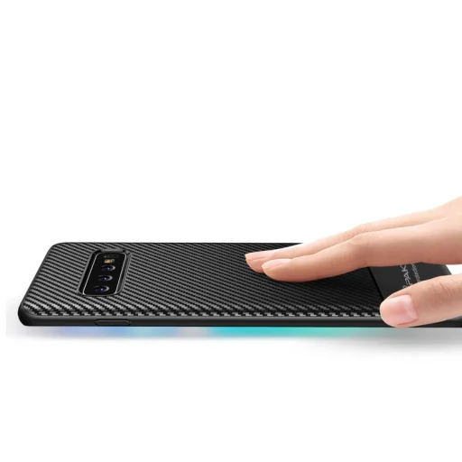 iPaky Carbon Fiber flexibilis TPU tok Samsung S10 Plus fekete - 5