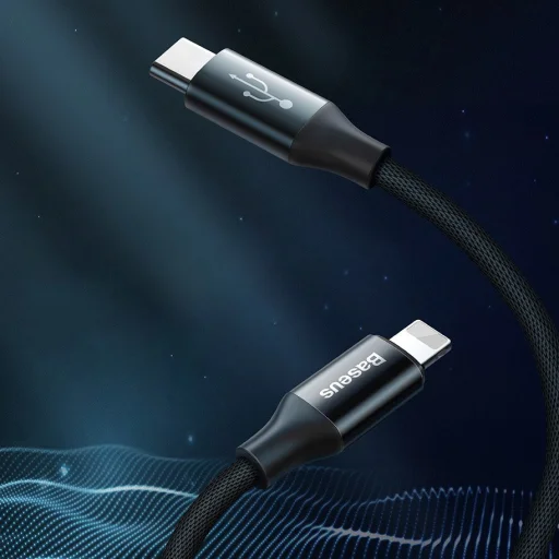Baseus Yiven Nylon harisnyázott USB-Type C/ Lightning kábel 2A 2m fekete - 5