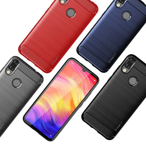 iPaky Slim Carbon Fiber flexibilis TPU tok Xiaomi Redmi Note 7 kék - 5