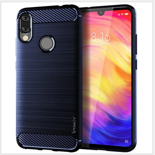iPaky Slim Carbon Fiber flexibilis TPU tok Xiaomi Redmi Note 7 kék - 1