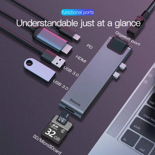 Baseus 7in1 Thunderbolt type C+Pro HUB dokkoló állomás szürke - 3