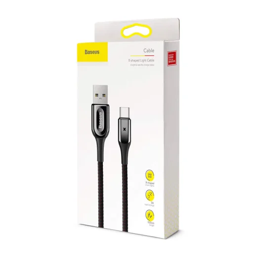 Baseus X-type USB-Type C kábel fény visszajelzéssel 3A/1m fekete - 7