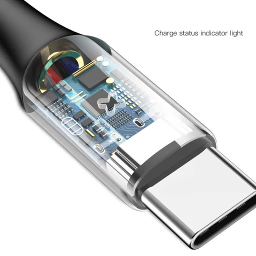 Baseus X-type USB-Type C kábel fény visszajelzéssel 3A/1m fekete - 3